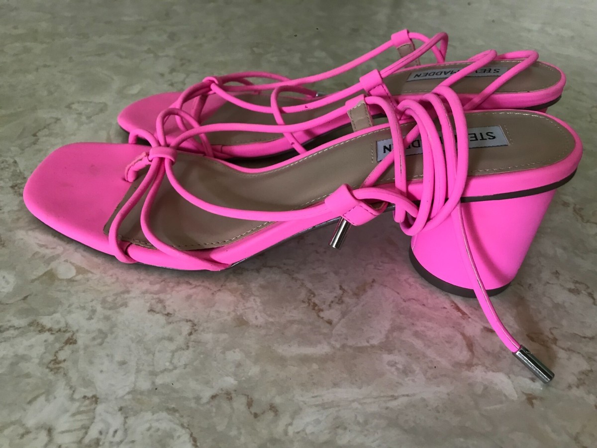Steve Madden Sz Ivanna Womens Strappy Pink Neon Lace Up Sandal