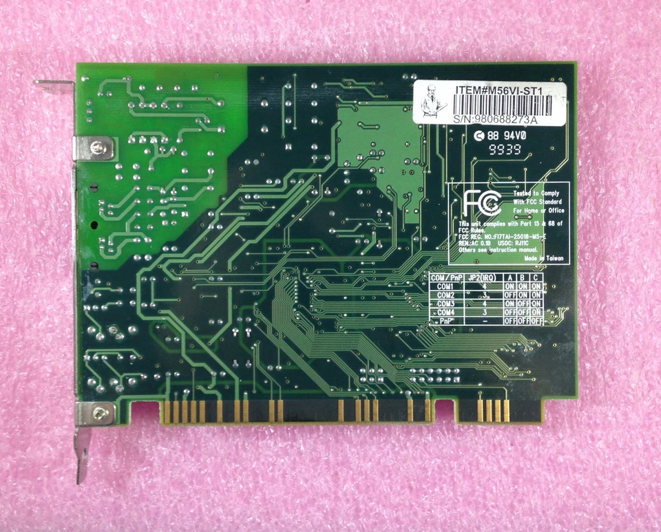 POWERCOM M56VI-ST1 INTERNAL 16-BIT ISA 56K FAX MODEM FCC ID: FI7TAI-25018-M5-E - Image 4 of 4