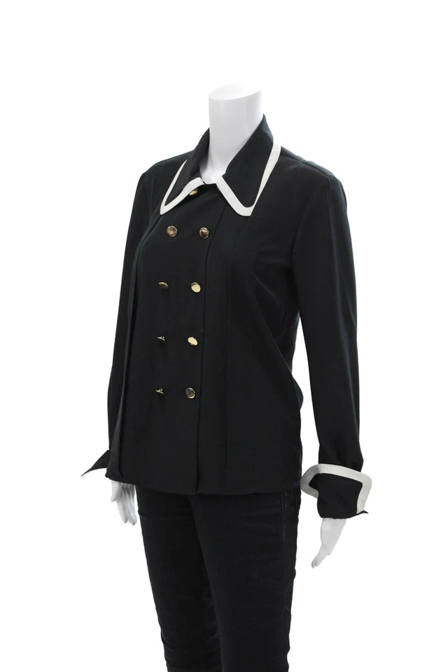 Blusa Louis Feraud para mujer manga larga con botones negra blanca talla 4 Foto 2 de 4