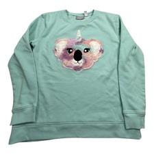 The Childrens Place Girls Teal Unicorn Koala Face Graphic Sweatshirt Size 16 XXL