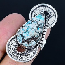 Mesmerising Tibetan Turquoise Gemstone 925 Sterling Silver Ring Size 6.5