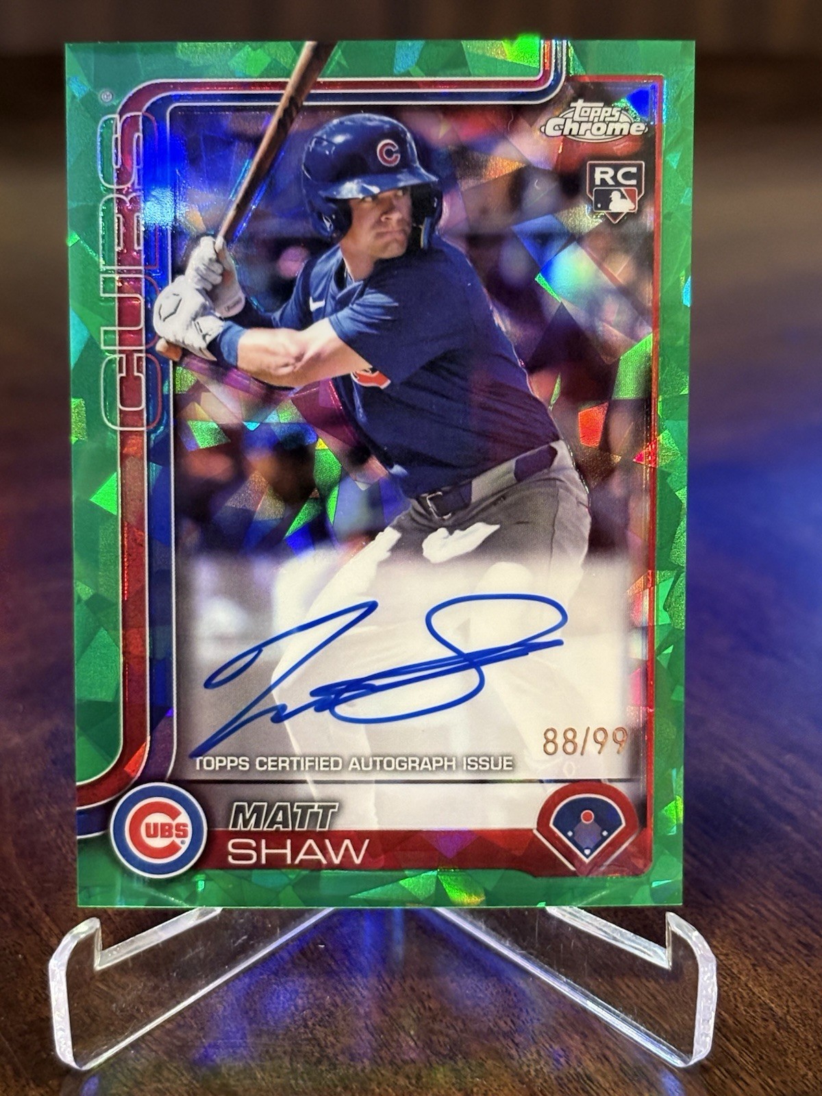 2025 Topps Chrome Sapphire Matt Shaw Green Refractor RC Auto /99 #RA-MS Cubs