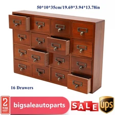 16 Drawers Vintage Tabletop Library Card Catalog Cabinet Apothecary Storage Box