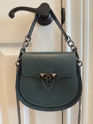 Cheval Firenze Teal Leather Crossbody Bag Chain Strap Small Satchel Purse Italy