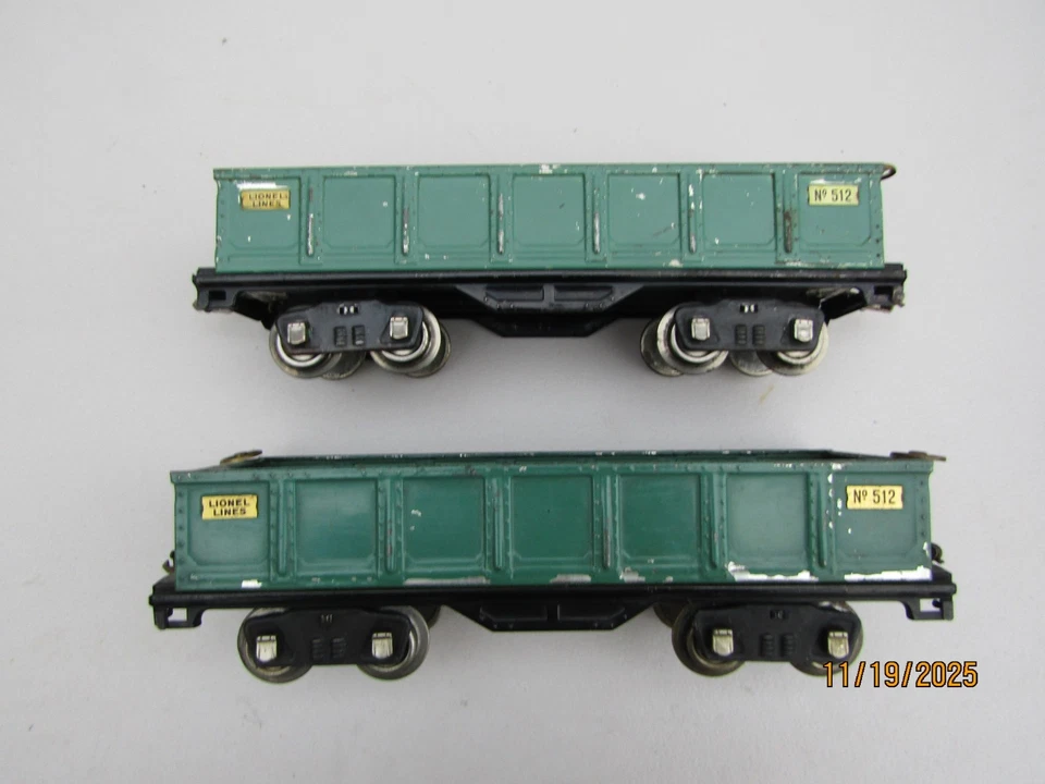 Vintage Pre-war Lionel Lines Standard Gauge No. 512 Gondola Set Green Original - Image 3 of 4