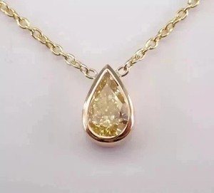 Authentic 1.2CT Pear Cut Lab Created Citrine Women's Chain Pendant 14k Yellow Gold Plated