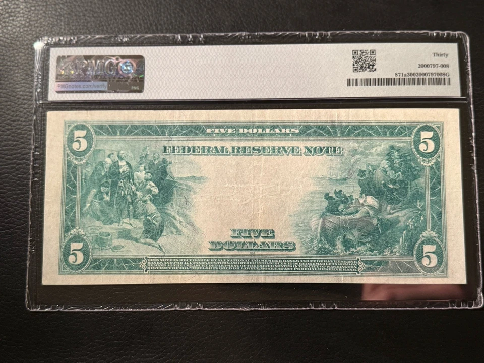 Fr.871a 1914 $5 Five Dollars Federal Reserve Note Chicago, PMG 30 - Image 2 of 4
