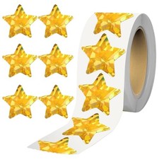 500 PCS Holographic Gold Star Stickers for Kids - Large Sparkly Gold - 1 Pack