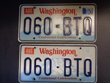 1987-1990 Washington&nbsp; Passenger&nbsp; license Plate Pair YOM (060-BTQ) with 90 tag.