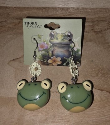 Adorable Cartoon Whimsical Frog Silver Drop Dangle Adorable Trendy Earring Set