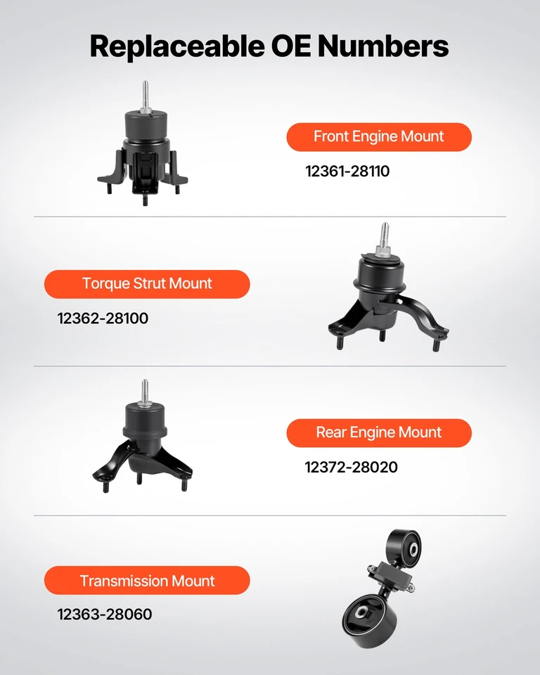 VEVOR Engine Motor Transmission Mount Set 4 for 2007 2011 Toyota Camry 2.4L L4 Foto 3 de 4