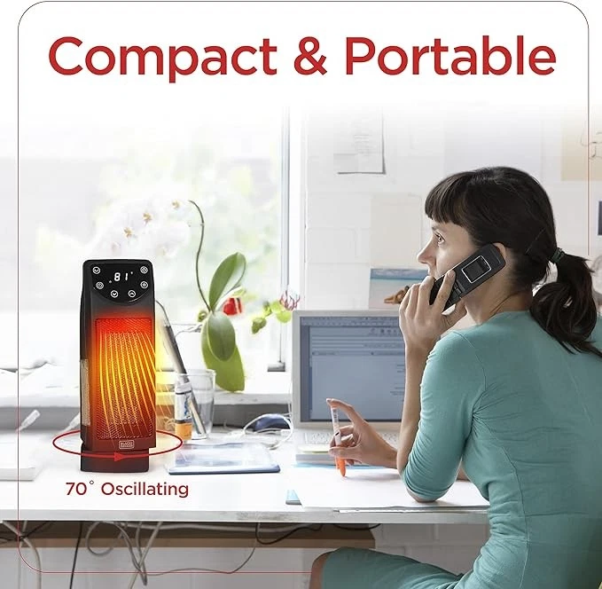 BLACK+DECKER Calentador de Espacio Oscilante Control Remoto 1500W BHT907R - Negro Foto 3 de 4