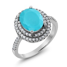 2.36 Ct Oval Green Turquoise 925 Sterling Silver Ring
