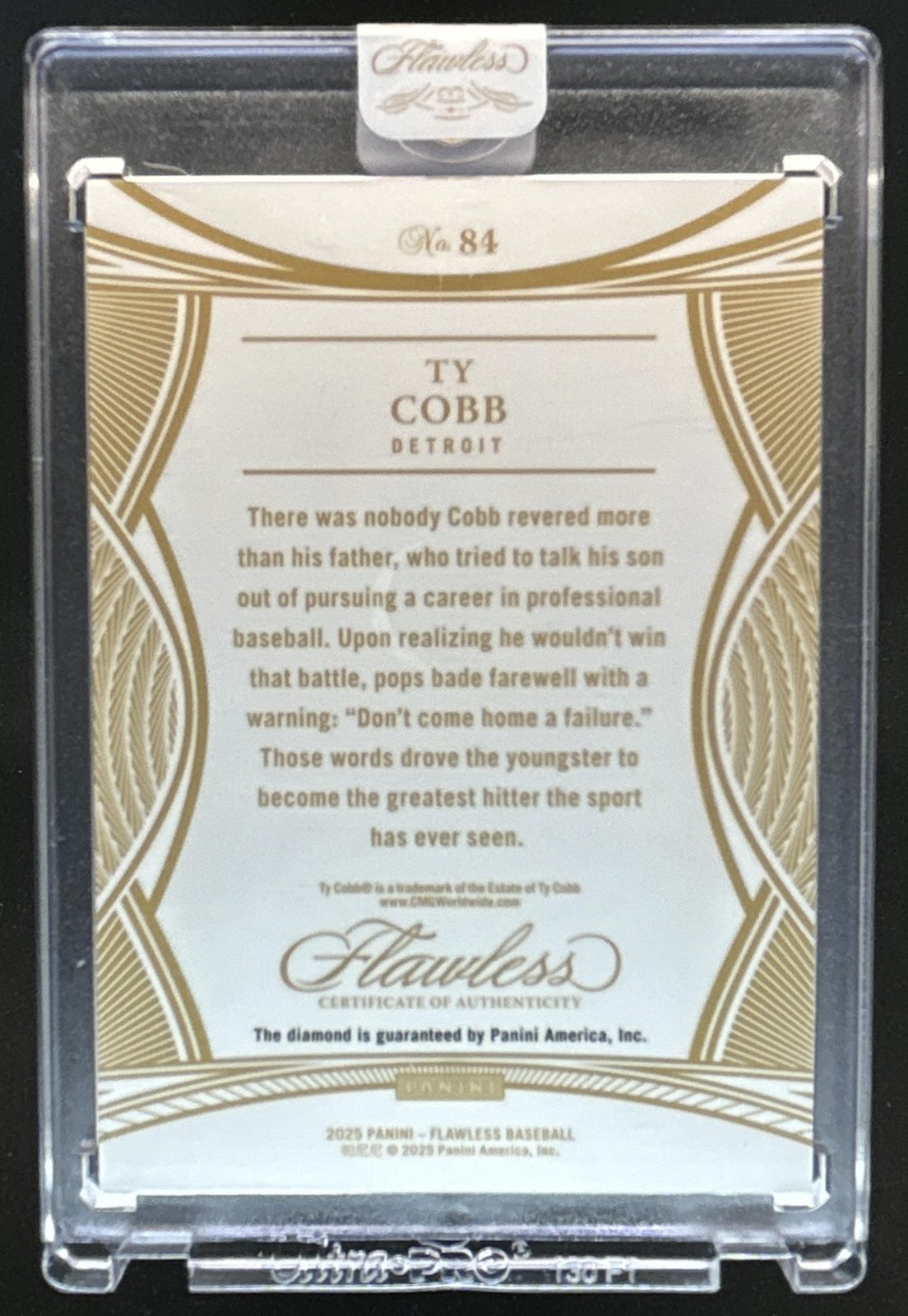 2025 Panini Flawless Ty Cobb Legends Platinum #1/1 Tigers view 2