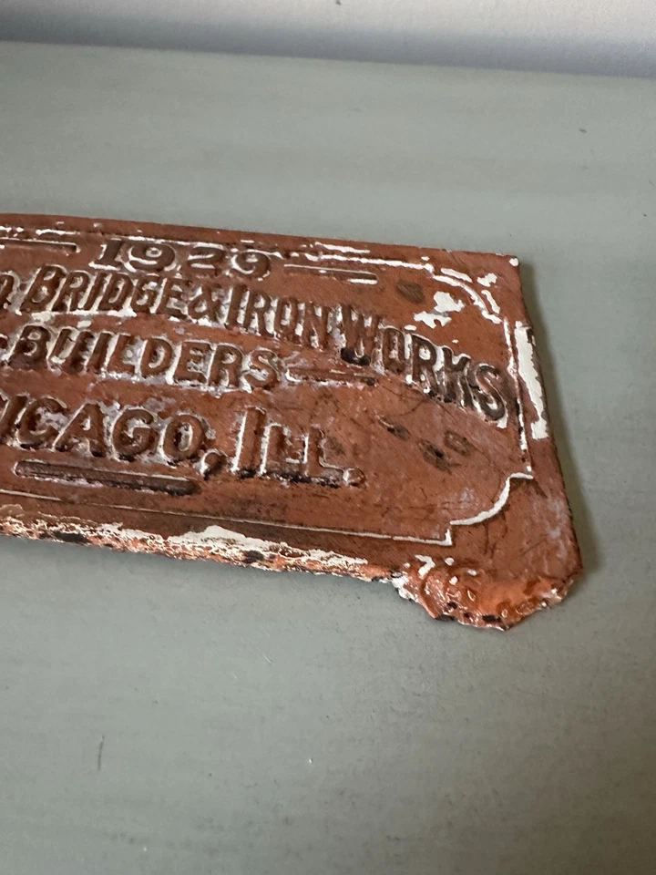 Antigua placa de metal de un lado del constructor de Chicago Bridge and Iron Works 1929  Foto 3 de 4