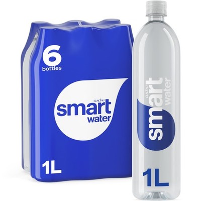 smartwater Vapor Distilled Premium Water, 1 Liter 6 Count Bottles,Pure Hydration