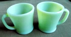 2 Vtg Fire King Jadeite Green Glass D Handle Mugs 1 Flat Bottom Oven Ware Jadite