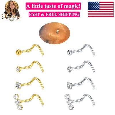 Nose Rings Studs for Women Men 18G 20G Gold Silver 316L Surgical Stainless St...
