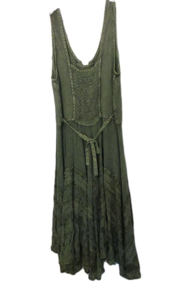Vestido maxi boho camponês hippie verde com cadarço bordado na frente tamanho livre flor - Imagem 2 de 4