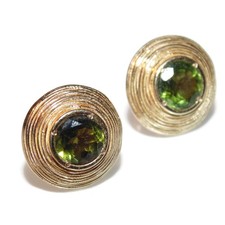 Vintage Amazing Peridot Button Stud Earrings 14k Yellow Gold Jewelry 585