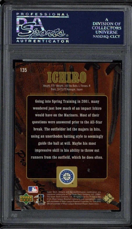 2001 UD Gold Glove #135 Ichiro Suzuki Mariners PSA 7 Near Mint /500 RC - Image 2 of 2