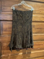 Ralph LAUREN Brown Black Paisley Silk Skirt M 8 10