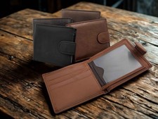 Men  s Genuine Leather Bifold Wallet Coin Pocket Zipper ID Window