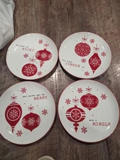 The Cellar For Macy’s Set Of 4 Christmas Plates 9" Red And White