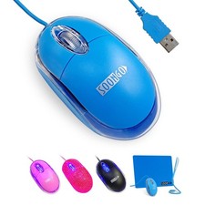 Ergonomic LED USB Computer Mouse - Plug & Play - 1.5M Cable - Blue