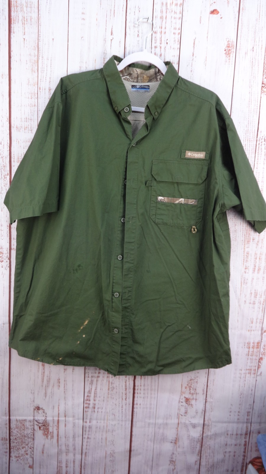 Columbia Sportswear Fishing Shirt Mens XL Green Button Up Short Sleeve Hunting