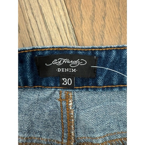 Pantaloncini corti nuovi con etichette Ed Hardy Skull Flame Denim taglio retrò medi 30 WEHD8000-6 - Foto 5 di 7