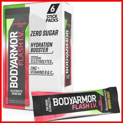BODYARMOR Flash I.V. Electrolyte Packets, Strawberry Kiwi, Zero Sugar Drink