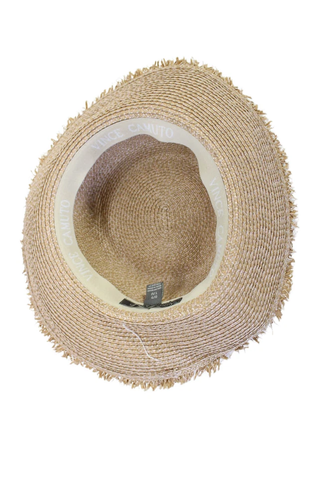 Vince Camuto Mujer Tejido Paja Flecos Borde Ala Ancha Sombrero para el Sol Beige Talla OS Foto 3 de 4