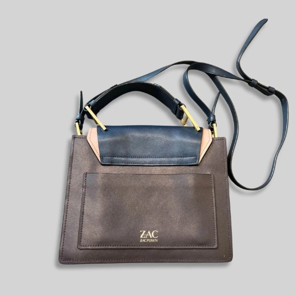 Zac Posen Katie Satchel Bag Crossbody Color-Block Leather Brown/Blue One Size - Image 3 of 4