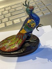 SUPERBE PAON EMAILLE CLOISONNE ORIGINE CHINOISE AVEC SOCLE