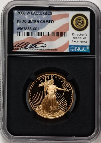 2008-W $25 Half-Ounce Gold Eagle Miles Standish NGC PF70