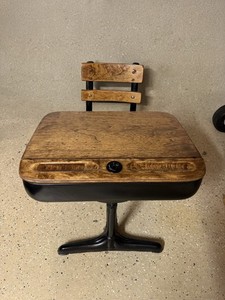 Antique American Seating Co. Child’s School Desk – Swivel Seat, Lift Top & Inkwe