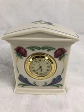 Vintage Lenox Mantel Clock Floral Porcelain Quartz Japan USA Table Desk Decor
