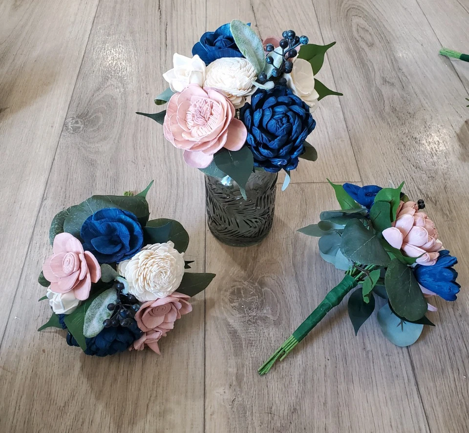 Pink Navy Blue Wedding Centerpieces for Jars Sola Wood Flower Bouquets Shower - Image 4 of 4