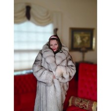 ROYAL SAGA HUGE Genuine White Grey Blue Fox Fur Extra Large 2XL 3XL Plus Size
