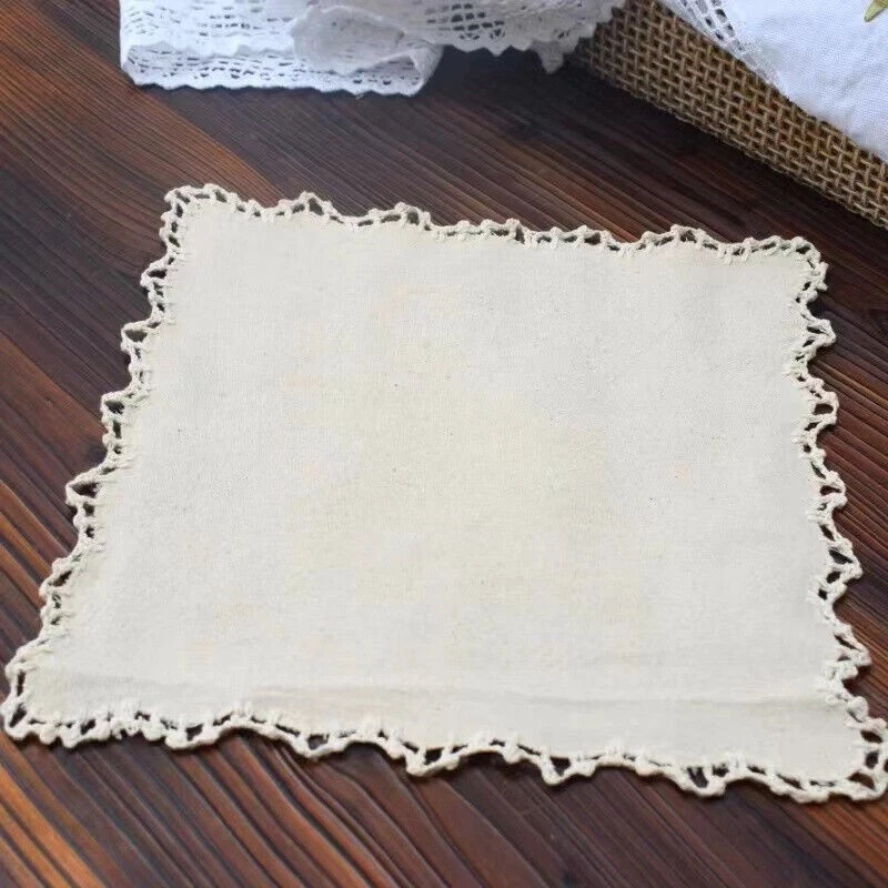 Set of 4 Vintage Cotton Linen Lace Square Placemat Dining Kitchen Heat Resistant - Image 4 of 4