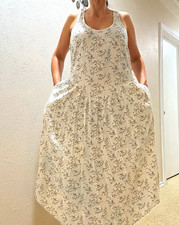 Women’s Floral Midi Sundress Scoop Neck A-Line Sleeveless Pockets L
