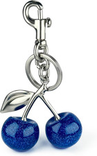 Glitter Cherry Bag Charm with Key Ring and Clip, Cute Cherry Keychain for Blue