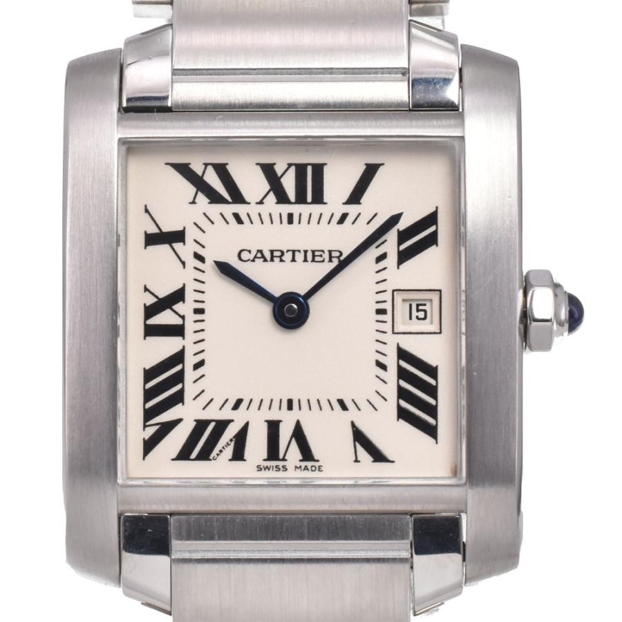 Cartier Tank Française MM Date Silver Quartz Unisex W51011Q3 #AOHW3150