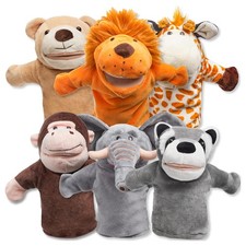 JOYIN 6Pcs Kids Hand Puppet Set with Working Mouth, 9x8 inch, Mixed Color