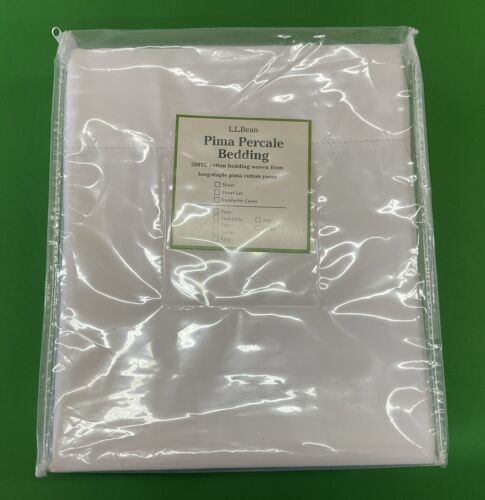 L.L. Bean Pima Cotton Percale Bedding 280 Thread Count TWIN White Sheet Set NeW
