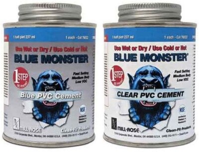 Blue Monster 76033, 1/2 Pint, Liquid, 1-Step, Medium Body, PVC Cement, 1 pc