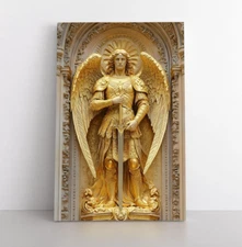 Archangel Michael Gold Angel Statue Wall Art Print on Framed Canvas