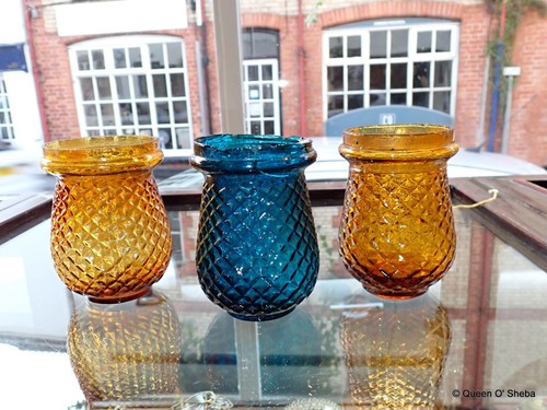 Victorian Fairy Lights Glass Tea Lights Harlequin Set of 5 Antique Turquoise - Picture 3 of 18