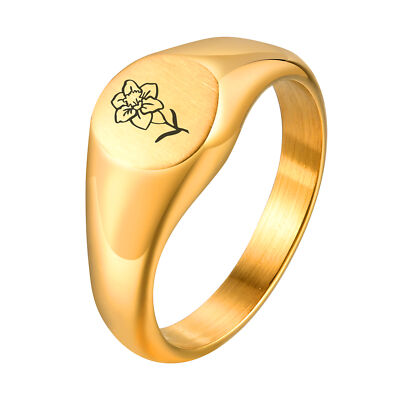 Custom Photo Signet Ring – Stainless Steel/18K Gold Plated, Personalized With Picture/Text, Size 7-14 - View #4